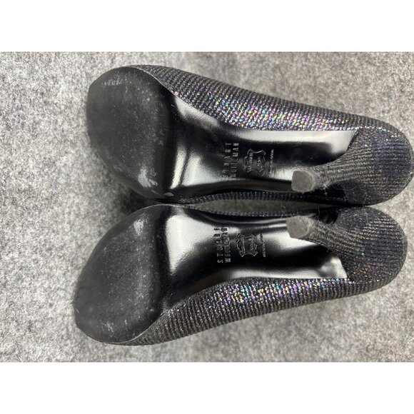 Stuart Weitzman Shoes Womens Size 7 Black Glitter Peep Toe Pumps Dress SW 58811 - Picture 8 of 8